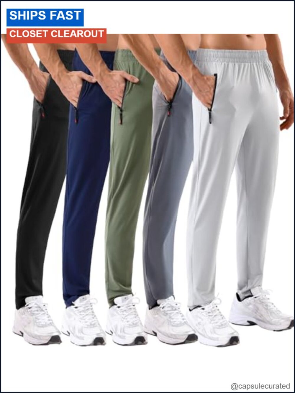 Men's 5 Pack Sweatpants Zipper Pockets Stretch Lightweight Athletic Pants